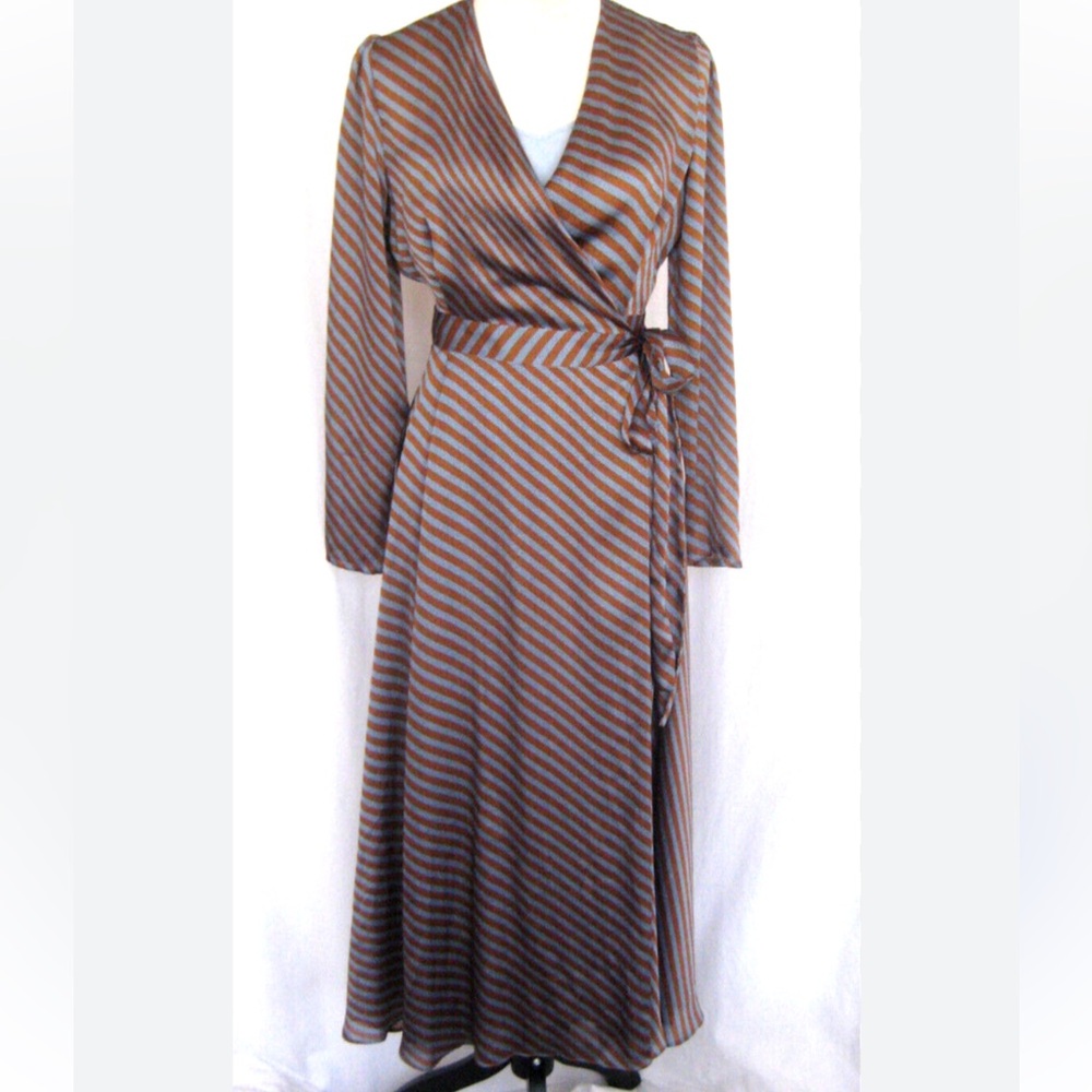 LK Bennett Striped Overlay Dress in Blue and Brown